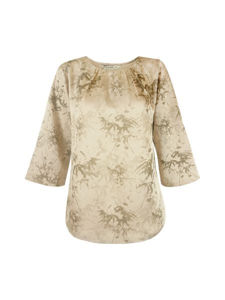  Hạnh áo cổ tròn đính bi, in họa tiết lá, tay lửng 2486/5.204 