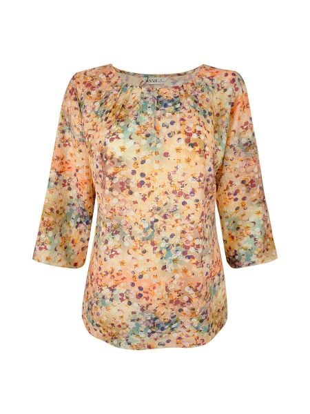  Hạnh áo cổ tròn đính bi, in họa tiết nụ xuân e ấp, tay lửng 2486/5.224 