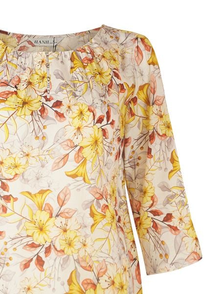  Hạnh áo cổ tròn đính bi, in họa tiết hoa đón ban mai, tay lửng 2486/5.226 