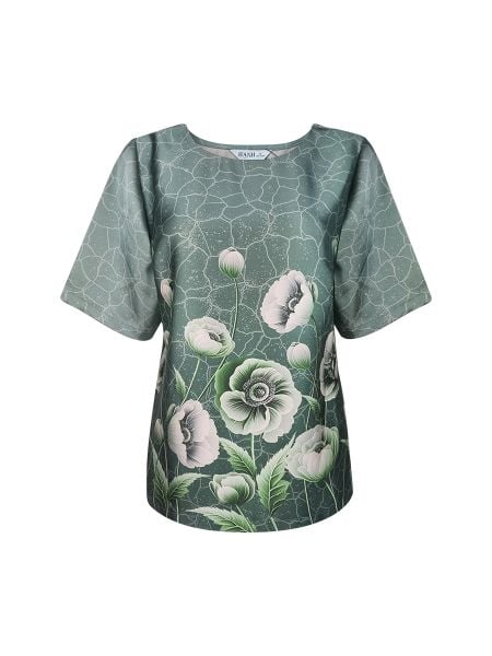  Áo cổ tròn in họa tiết, tay ngắn 