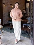  Hạnh Áo sơ mi cổ danton in họa tiết nghệ thuật, tay ngắn 