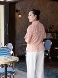  Hạnh Áo sơ mi cổ danton in họa tiết nghệ thuật, tay ngắn 