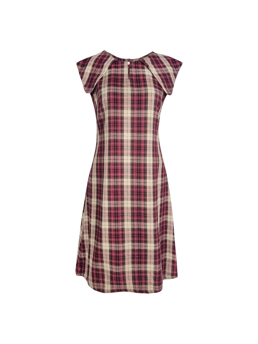  Đầm midi kẻ caro cổ kết hạt châu trẻ trung 2650/3.438 