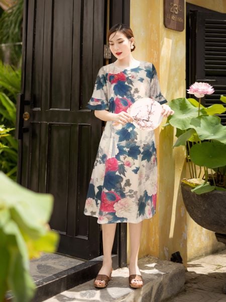  Đầm suông cổ tròn cách điệu, tay bèo hai tầng 2651/3.391 