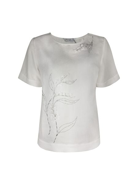  Áo Hạnh cổ tròn thêu họa tiết thêu, tay ngắn 3413/4.254 