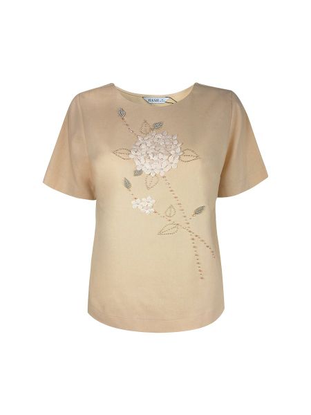  Áo cổ tròn thêu họa tiết thêu, tay ngắn 3413/4.340 