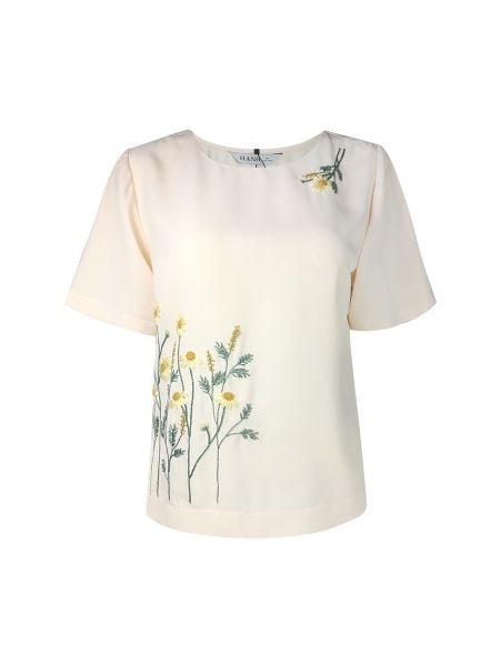  Áo cổ tròn thêu họa tiết thêu, tay ngắn 3413/4.65 