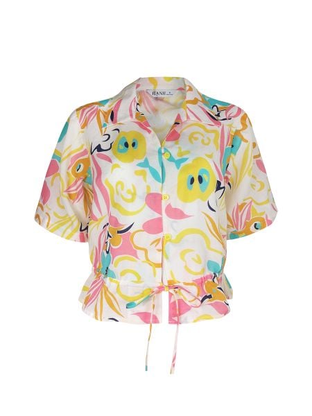  Hạnh Áo cổ sơ mi, tay ngắn, eo dún thắt nơ 