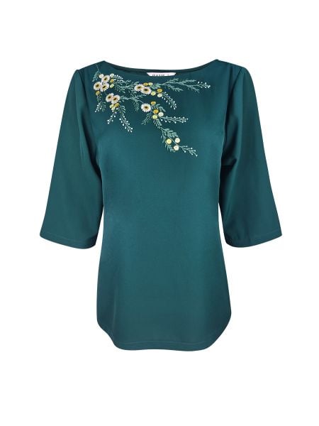  Áo cổ tròn thêu họa tiết thêu tay, tay lửng 3417/3.466 