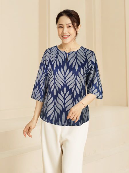  HẠNH - Áo kiểu cổ tròn đính hạt, tay lửng chất liệu thun cotton 3455/4.73 