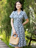  Đầm cổ cách điệu, tay phồng 