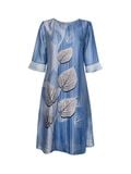  Đầm suông cổ tròn họa tiết , tay bèo 