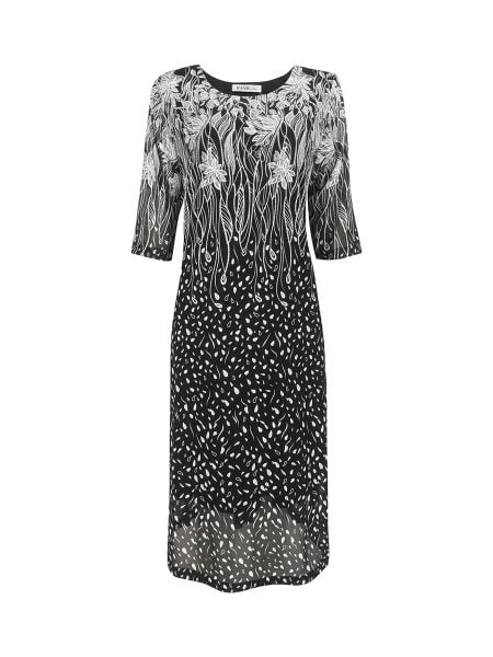  Hạnh Đầm thun suông cổ tròn in họa tiết hoa uyển chuyển giữa bầu trời sao , tay lửng 3629/5.64 