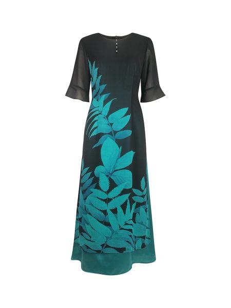  Đầm cổ tròn 2 tà họa tiết, tay loe 3638/4.491 