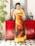  Đầm dài Hạnh cổ tròn 2 tà in họa tiết, tay loe 