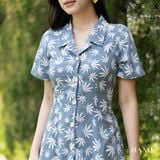  Đầm cổ cách điệu, tay phồng 