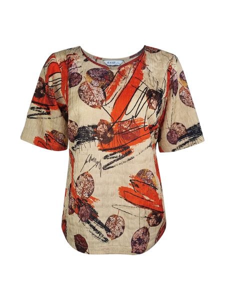  Áo cổ tròn viền dáng chiếc lá, tay ngắn 4402/4.134 