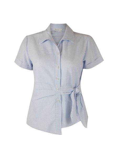  Hạnh Áo sơ mi eo thắt nơ, kẻ sọc, tay ngắn 4405/5.137 