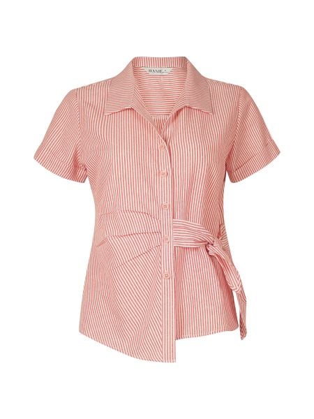  Hạnh áo sơ mi eo thắt nơ, kẻ sọc, tay ngắn 4405/5.139 