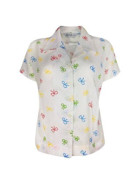  Áo sơ mi in họa tiết nơ xinh xắn, tay ngắn 
