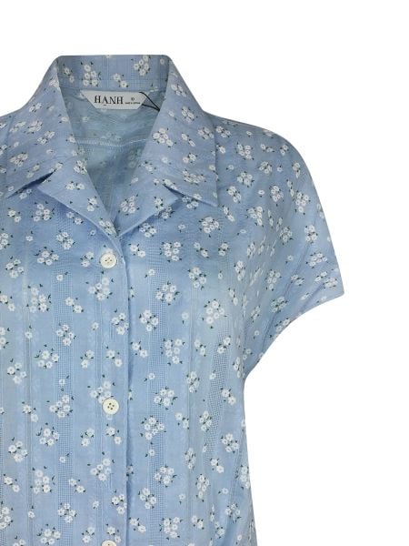  Hạnh Áo sơ mi in họa tiết hoa nhỏ trắng , tay liền 4408/5.172 