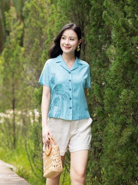  Áo sơ mi thêu họa tiết tay ngắn 4409/4.294 