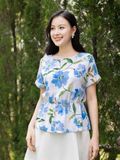  Áo cổ tròn họa tiết hoa, eo nhún, tay ngắn 4410/4.286 