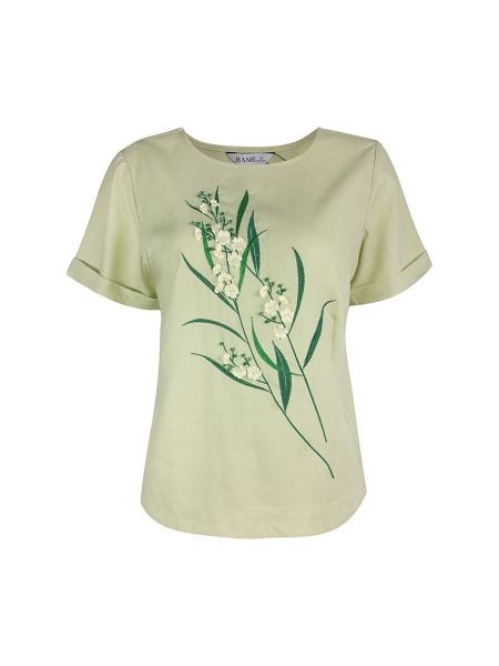  Hạnh Áo cổ tròn thêu họa tiết thêu, tay ngắn 4411/4.334 