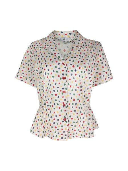  Hạnh Áo cổ sơ mi chấm bi, tay ngắn, eo dún 4419/4.392 