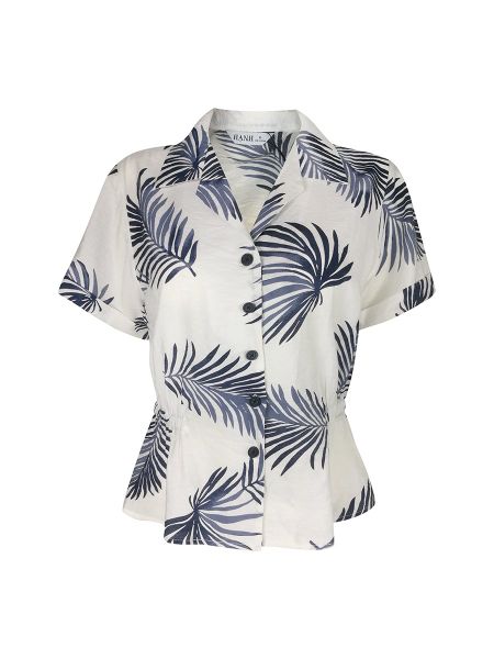  Hạnh Áo sơ mi in họa tiết lá, dún eo, tay ngắn 4419/4.461 