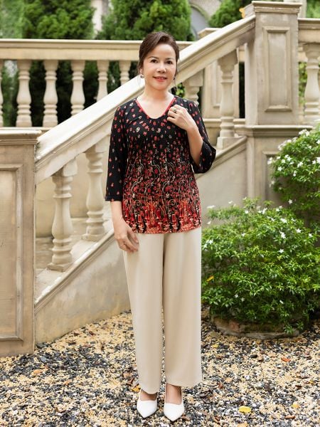  HẠNH - Áo thun lưới cổ V cách điệu, tay lửng 4421/4.413 