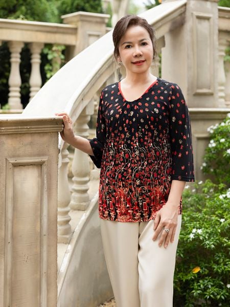  HẠNH - Áo thun lưới cổ V cách điệu, tay lửng 4421/4.413 