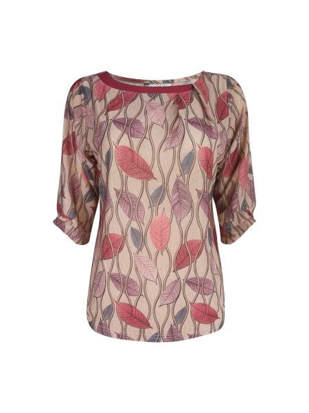  Hạnh - Áo kiểu trung niên cổ tròn phối xếp li tay lửng chất liệu cotton họa tiết 4425 