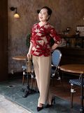  Áo thun Hạnh xẻ V phối lụa, đính hạt châu, tay lửng 