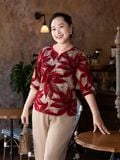  Áo thun Hạnh xẻ V phối lụa, đính hạt châu, tay lửng 