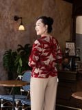  Áo thun Hạnh xẻ V phối lụa, đính hạt châu, tay lửng 