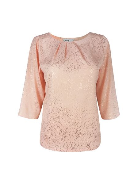  Hạnh Áo thun cổ phối xếp li, họa tiết chấm bi ánh vàng, tay lửng 4439/5.44 