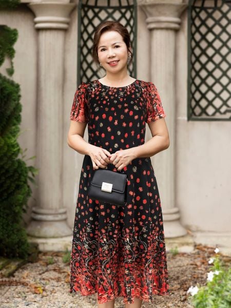  Đầm thun Hạnh họa tiết,tay ngắn 4619/4.412 