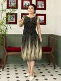  Đầm thun Hạnh họa tiết,tay ngắn 
