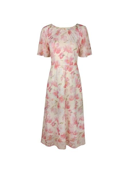  Hạnh Đầm dài cổ tròn họa tiết hoa xếp li, tay ngắn, trẻ trung 4626/4.436 