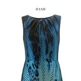  Hạnh Đầm cổ tròn xếp li đính đá, phối màu san hô biển, sát nách 4636/5.144 