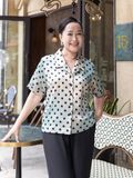  Hạnh áo sơ mi in họa tiết bi đen, phối màu lãng mạn, tay ngắn 5402/5.152 