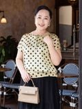  Hạnh áo tay liền, cổ tròn xẻ V, thắt nơ xinh xắn 