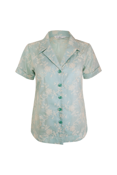  Hạnh Áo sơ mi thêu họa tiết hoa, tay ngắn 5408/5.96 