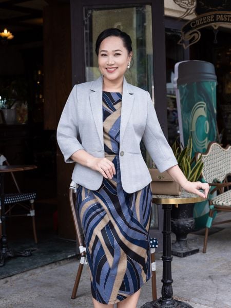  Hạnh Áo vest, sọc xám, 1 nút tay lửng 