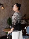  Áo thun Hạnh cổ tròn họa tiết hoa, tay lửng 