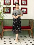  Đầm thun suông Hạnh cổ tròn in họa tiết , tay ngắn 