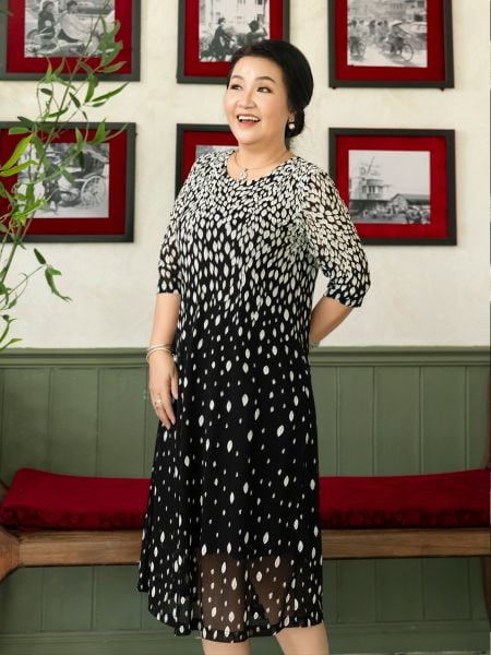  Đầm thun suông Hạnh cổ tròn in họa tiết , tay ngắn 3629/4.580 