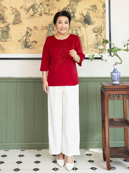  Áo Hạnh cổ tròn đính kết họa tiết tinh tế , tay lửng 2491/4.541 