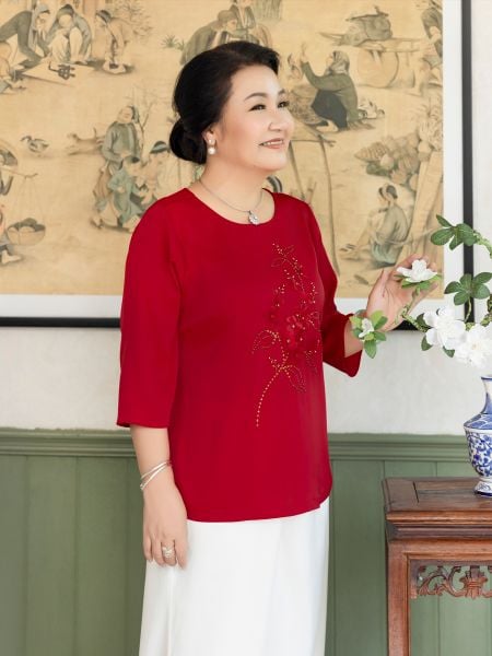  Áo Hạnh cổ tròn đính kết họa tiết tinh tế , tay lửng 2491/4.541 